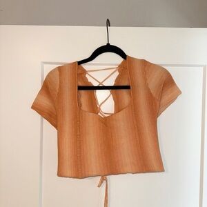 Le Lis Orange Lace-Up Crop Top